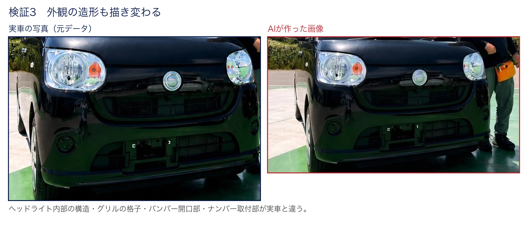 外観写真の比較。左が実車、右がAI生成